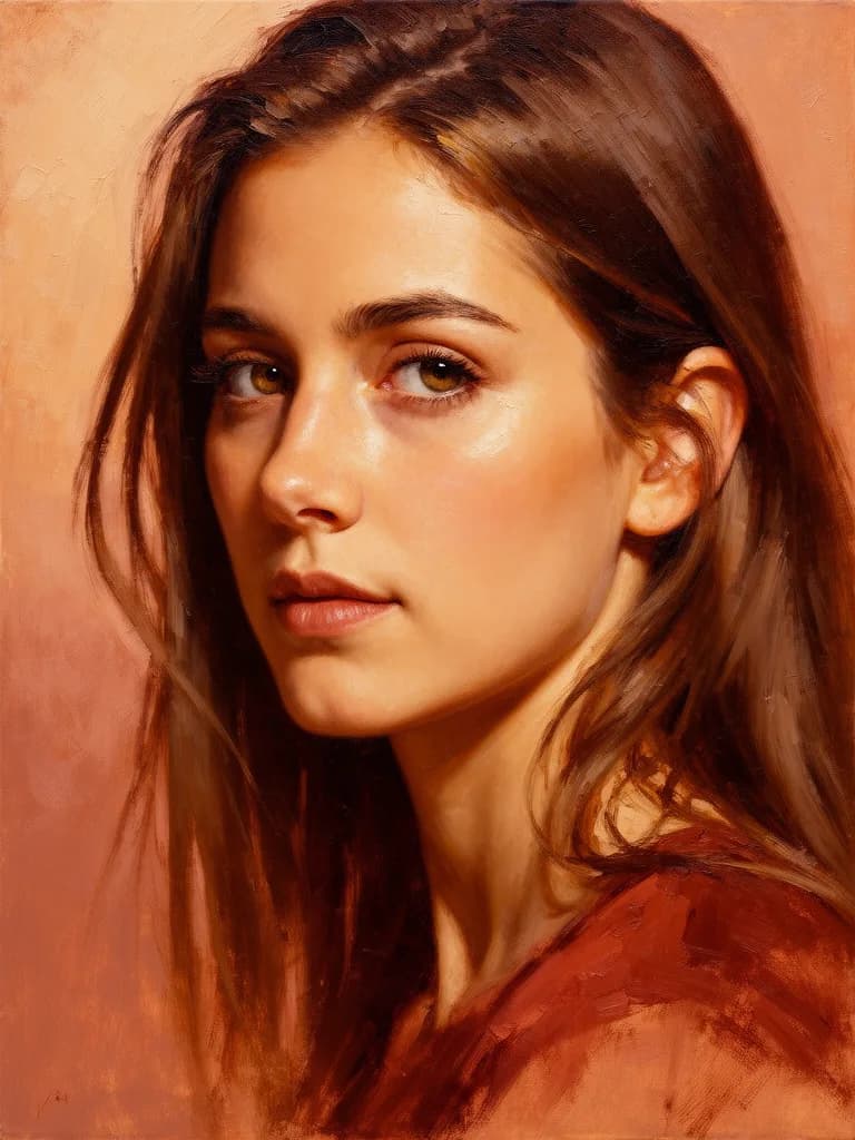 Artistic portrait with painterly brushstrokes and warm palette