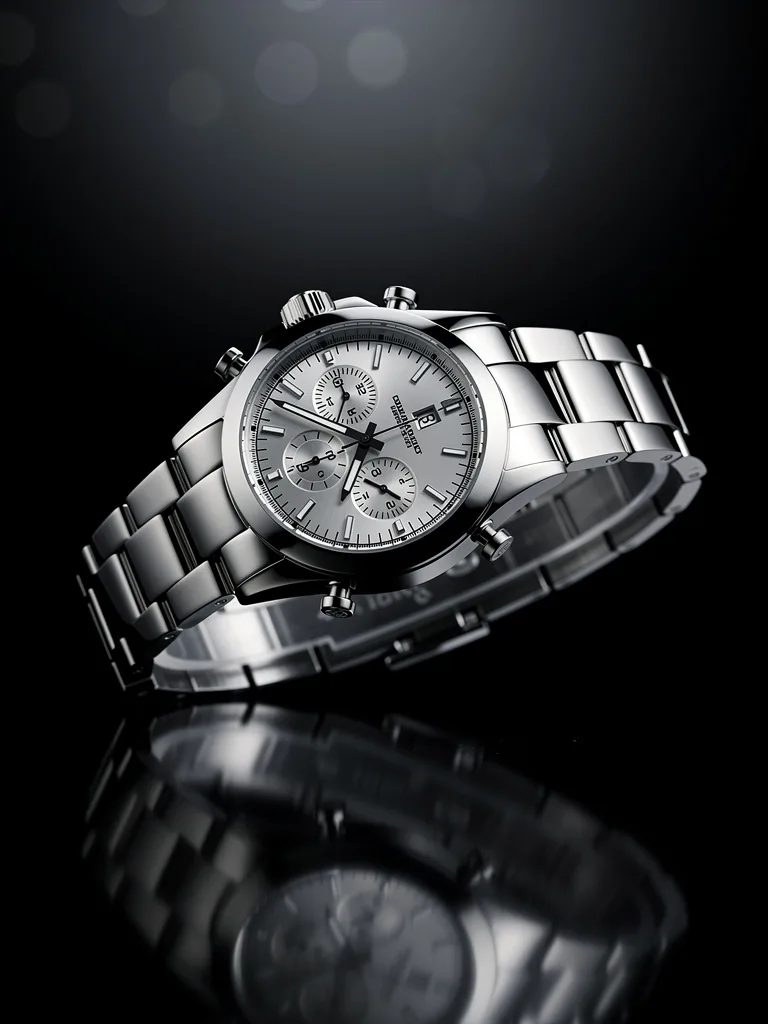 Luxury watch product shot with reflections and metallic sheen