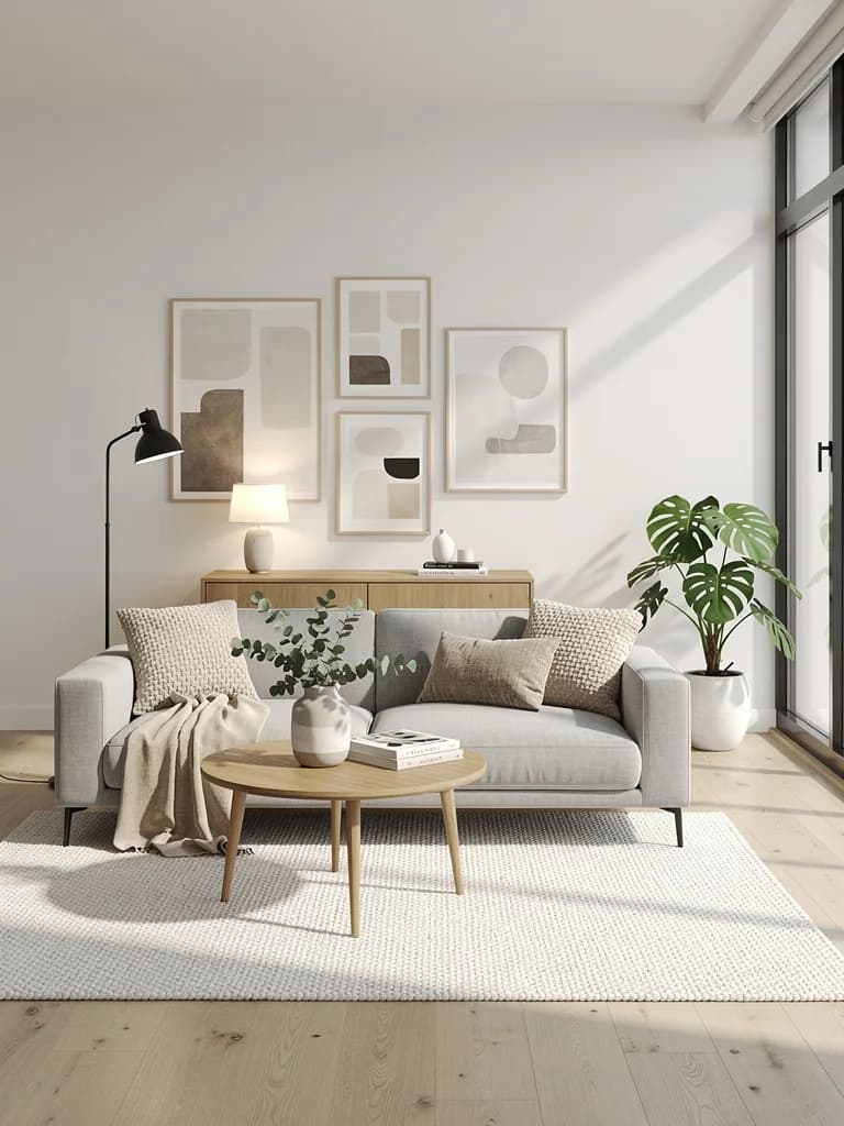 Interior design render of a Scandinavian living room