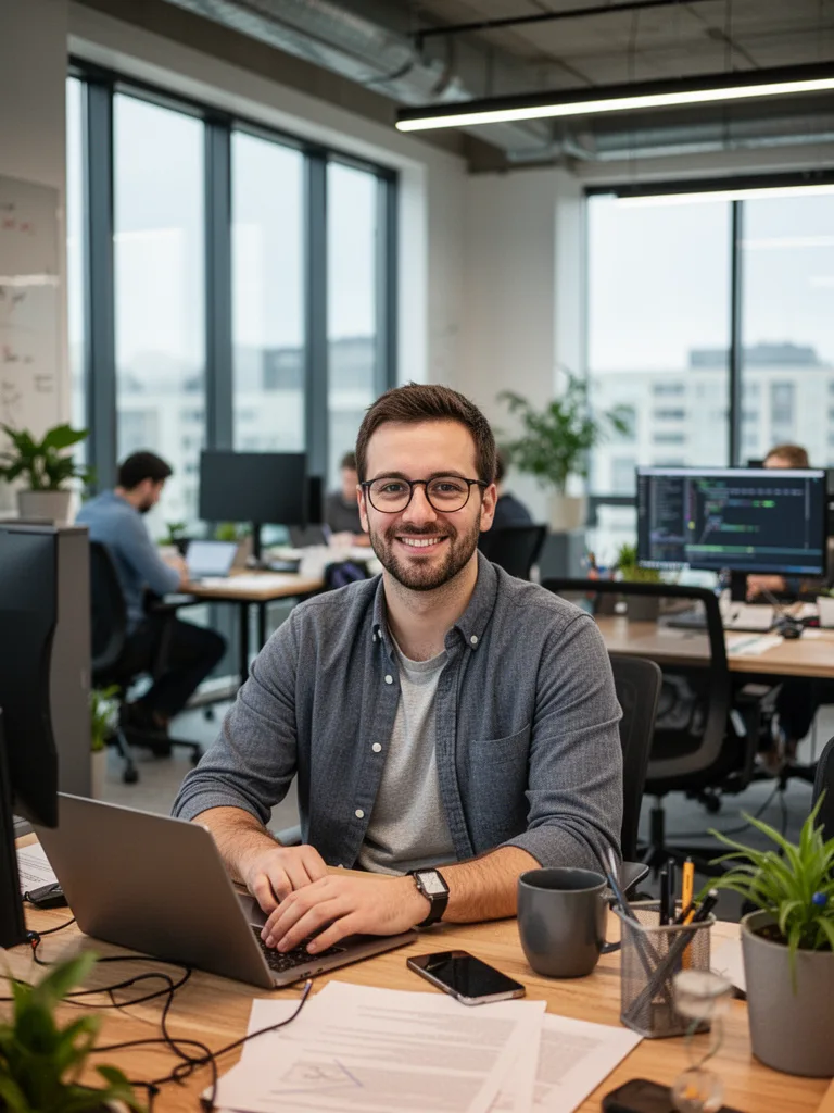 Portrait of a software engineer in a modern co-working space