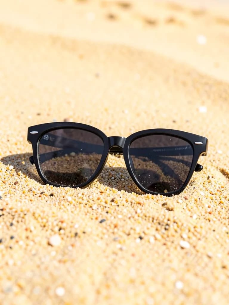 Basic product shot of sunglasses on sand
