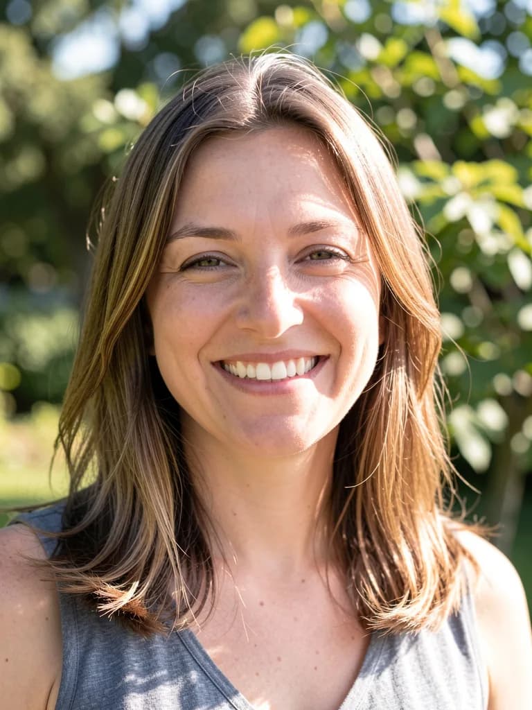 Simple portrait of a woman smiling in natural daylight