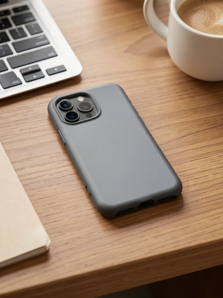 Product mockup of a phone case on a desk