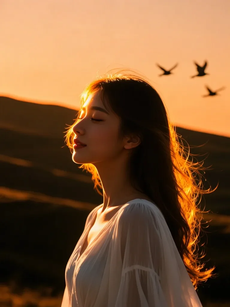 Cinematic portrait with warm golden-hour backlighting