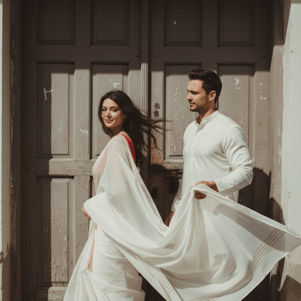 Retro Saree Walking Couple