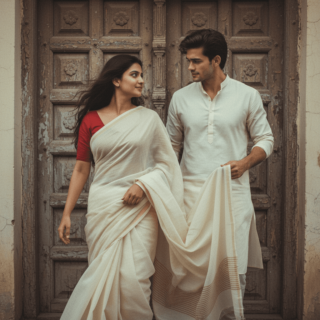 Retro Saree Walking Couple - Male Model 4
