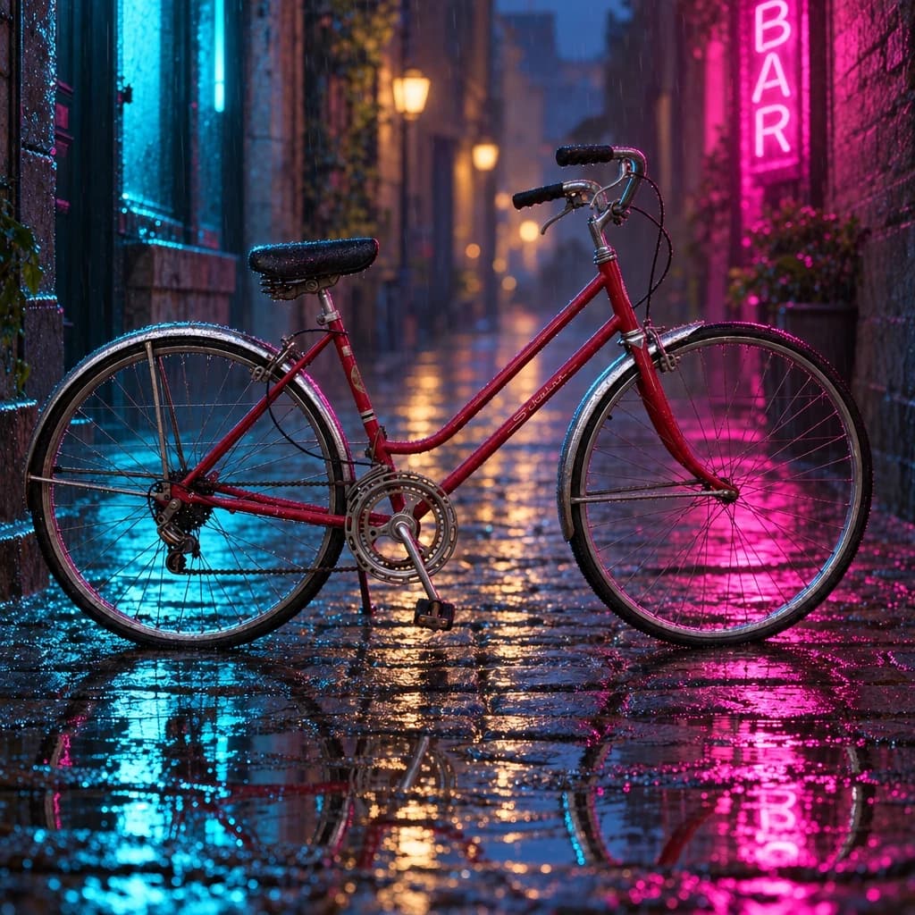 Neon rain on a back alley