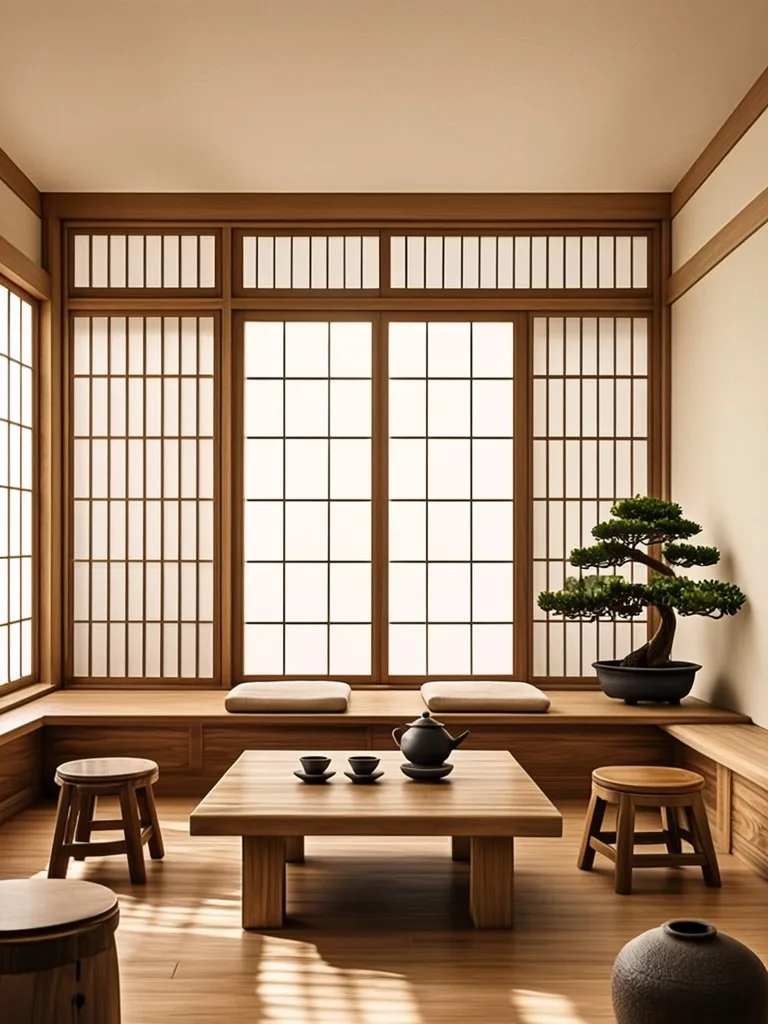 Minimalist interior design of a Japanese tea room