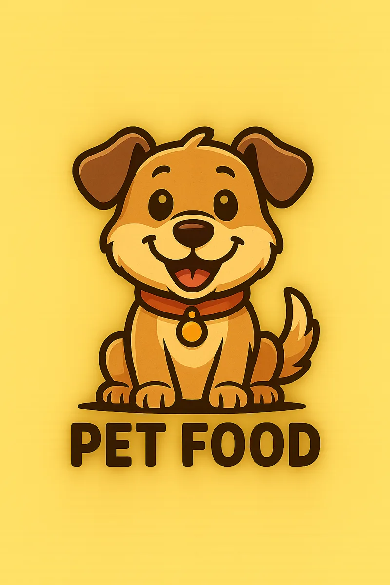 Cute cartoon mascot for a pet food brand
