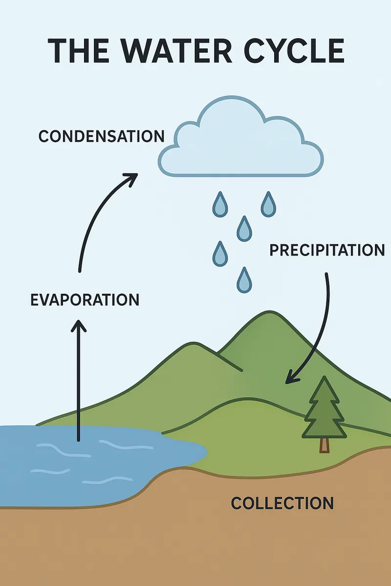 Simple diagram of the water cycle with labels