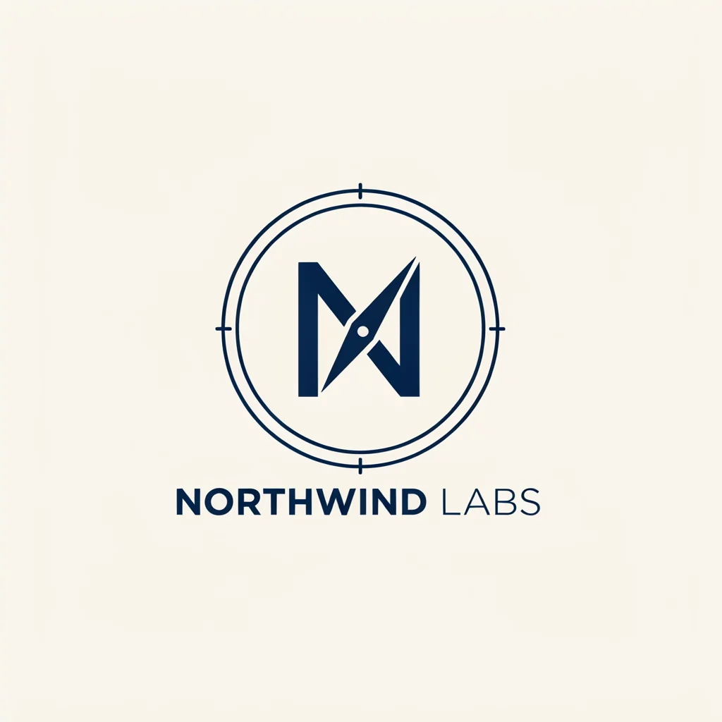 Flat vector logo for "Northwind Labs": a compass needle forming the letter N, navy and warm white