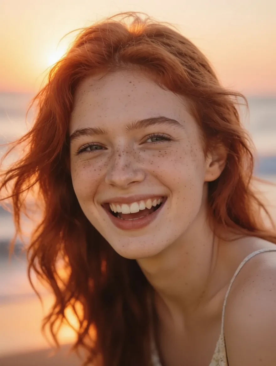 Change the background to a sunset beach scene