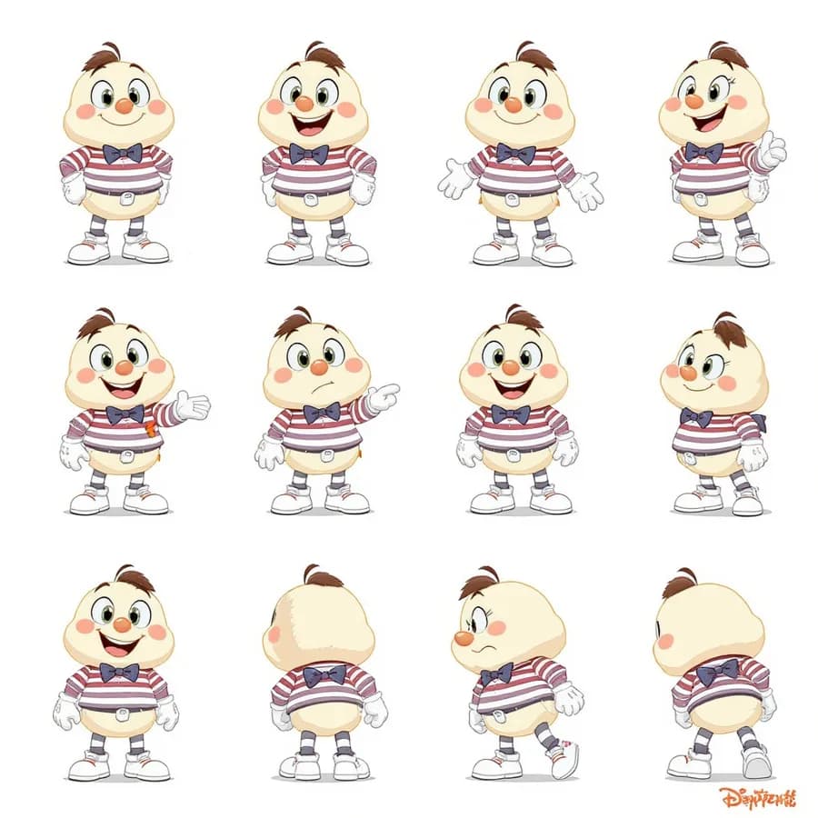 Mascot character in multiple poses maintaining exact proportions