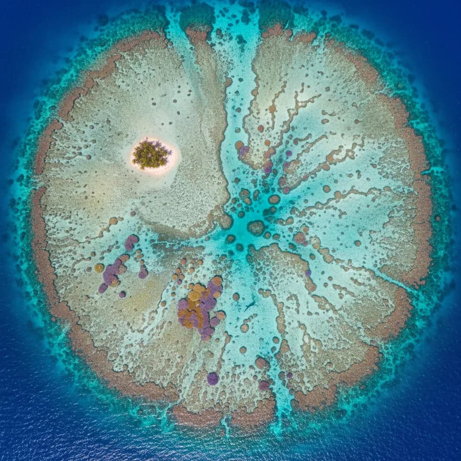 Aerial photograph of a coral reef from above