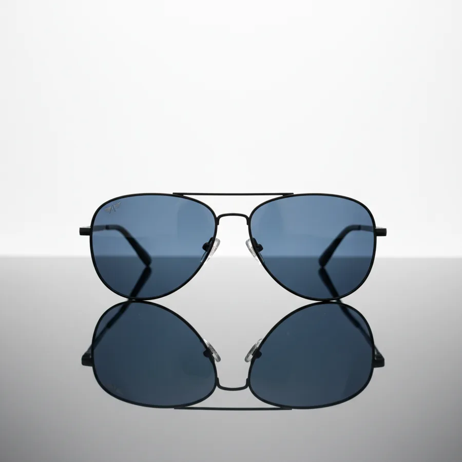 Clean product shot of sunglasses on a reflective surface