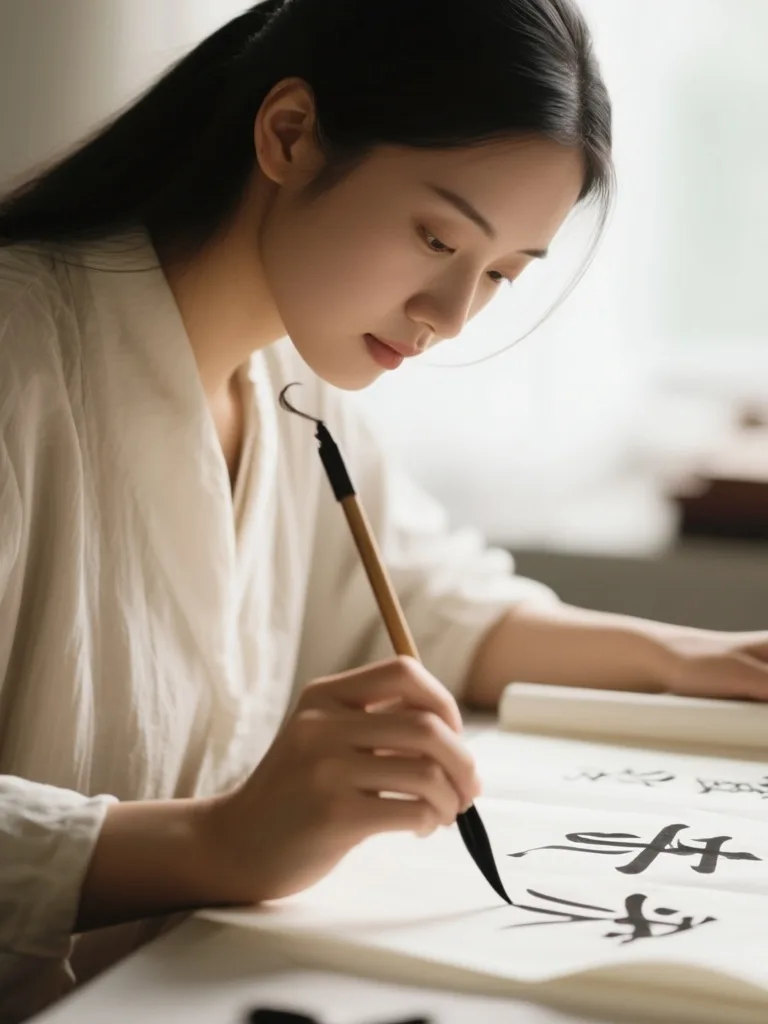 Portrait of a calligrapher at work with soft natural light