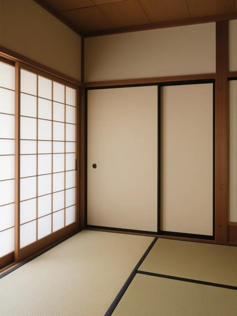 Minimalist Japanese interior design with tatami and sliding doors