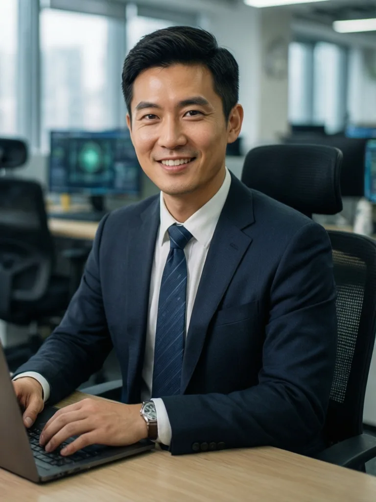 Modern portrait of a young professional in a tech office
