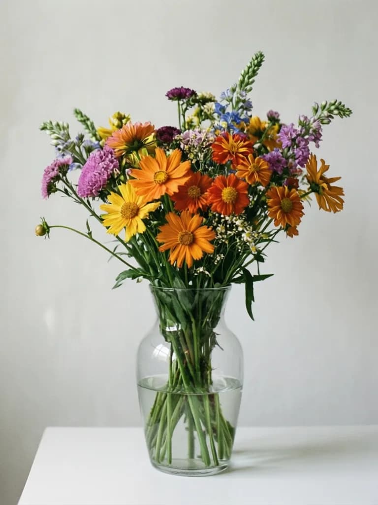 Minimalist still life of flowers in a glass vase