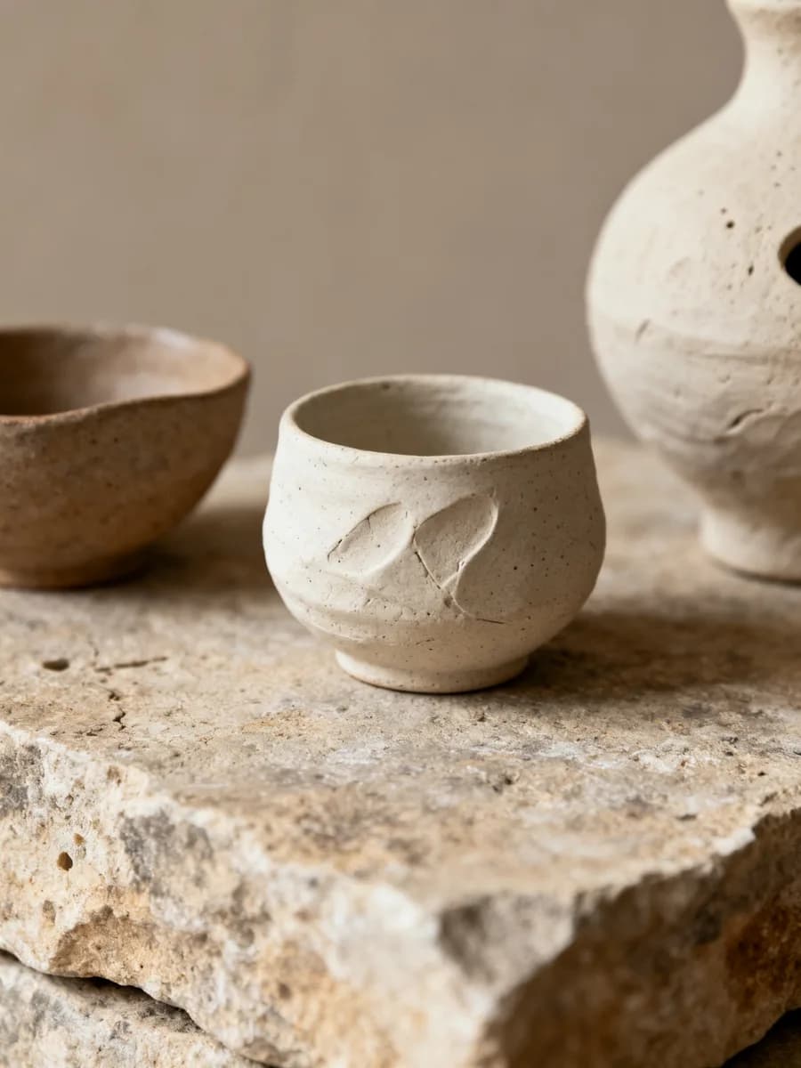 Product shot of artisan ceramics on a stone surface