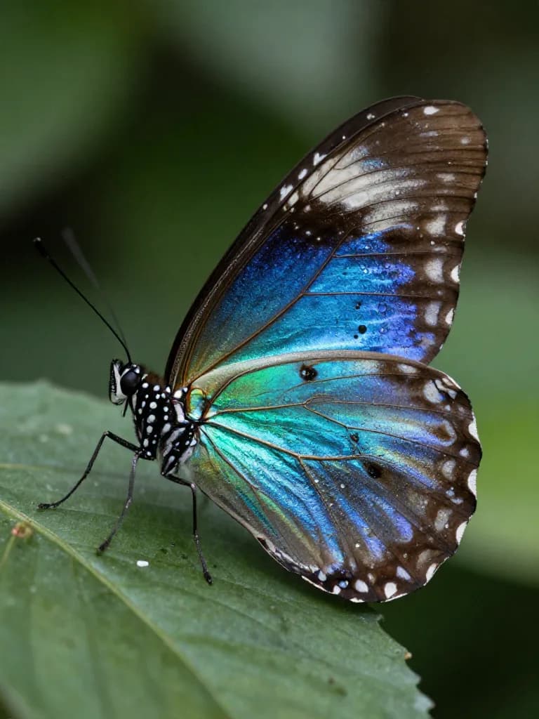 Macro photography of butterfly wings with iridescent colors