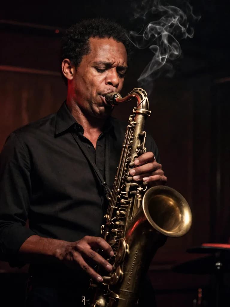 Moody portrait of a jazz musician in a smoky club