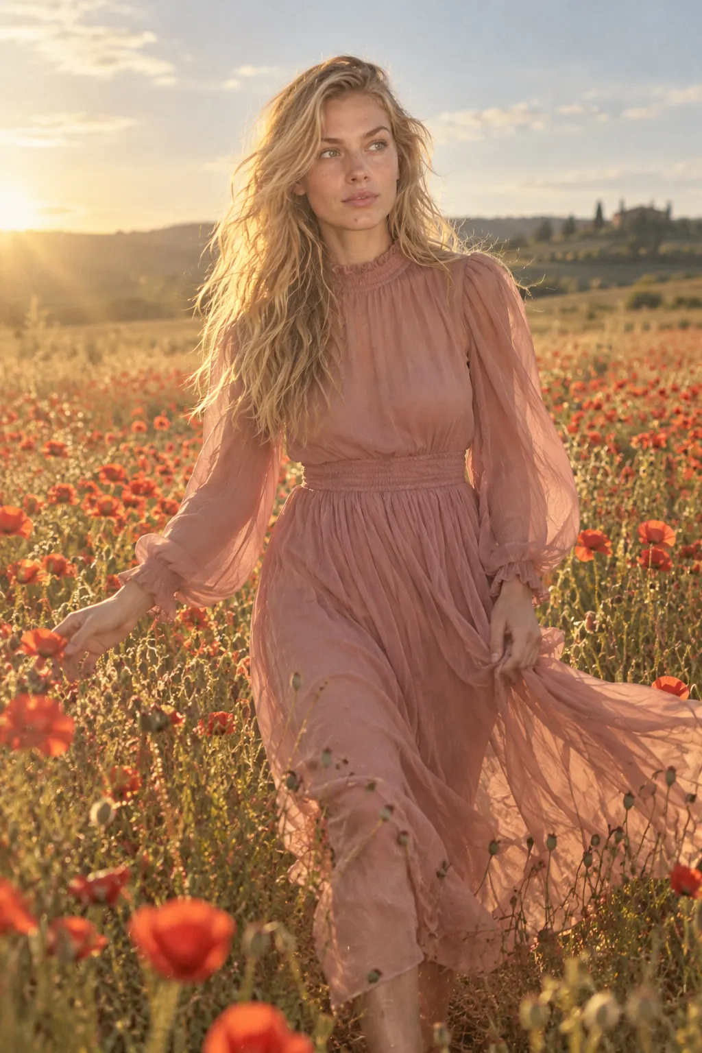 Poppy field: Through grass