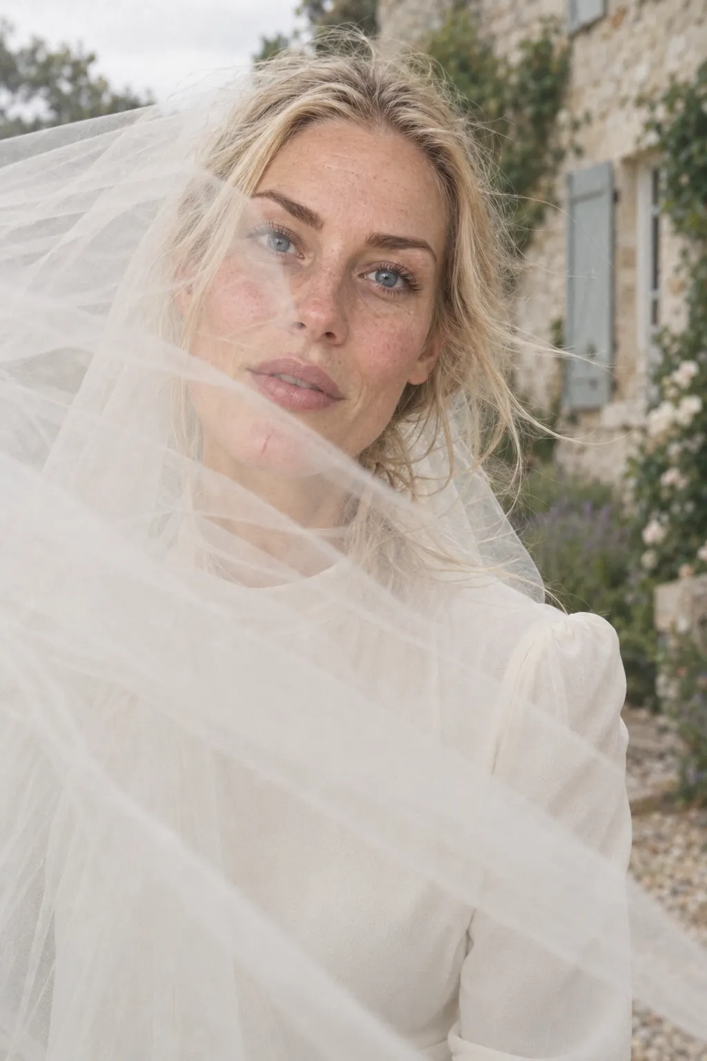 Wedding day: Windblown veil