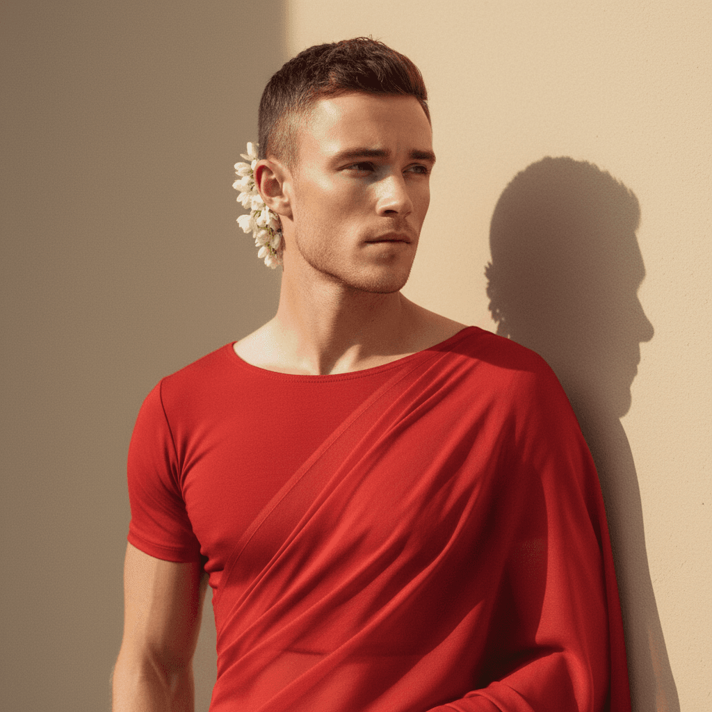 Indian Woman Red Saree - Male Model 2