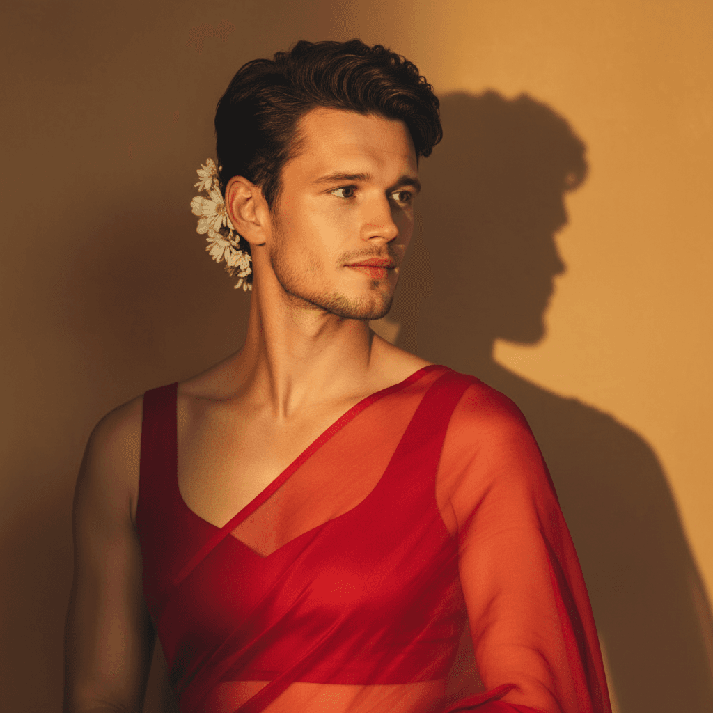 Indian Woman Red Saree - Male Model 3