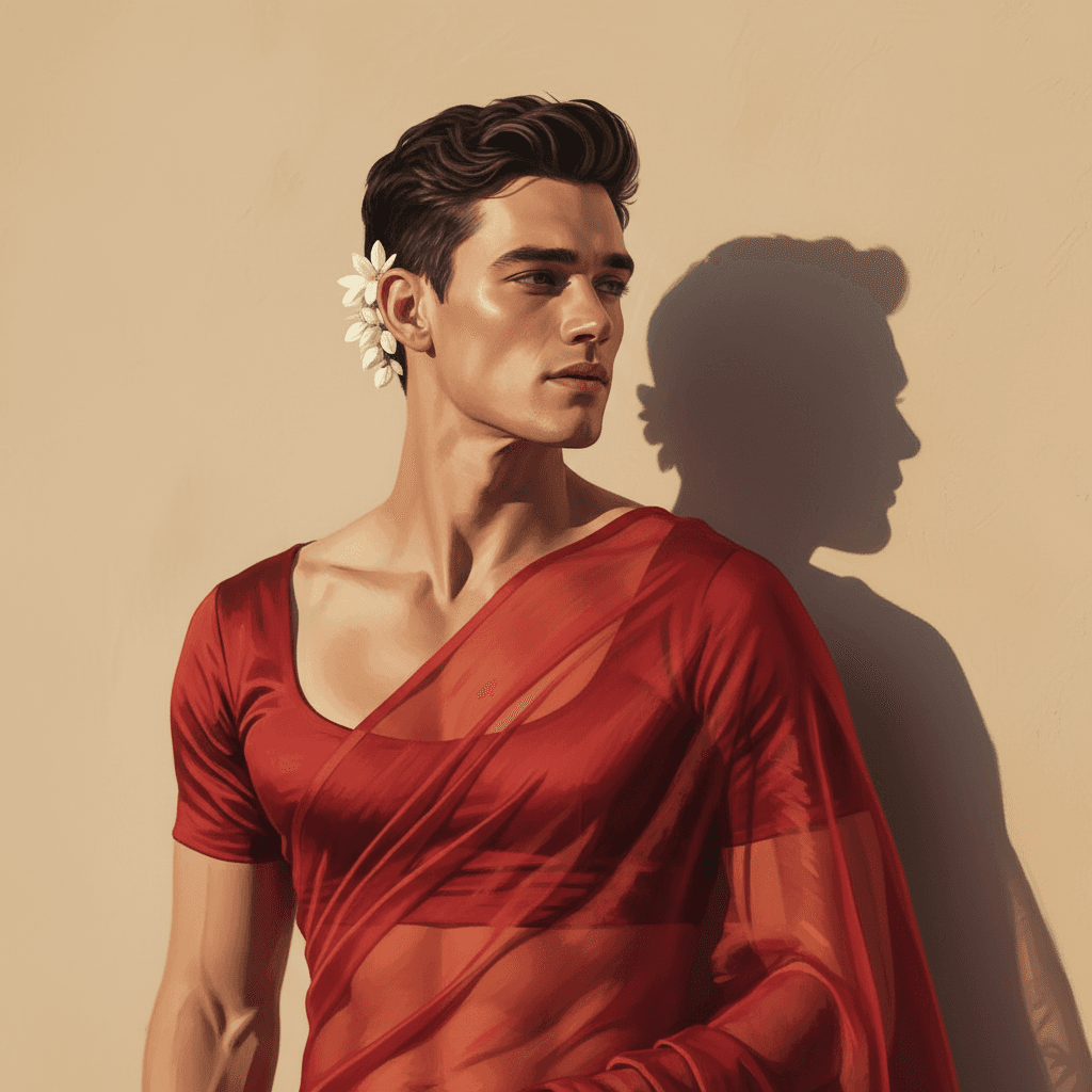 Indian Woman Red Saree - Male Model 4