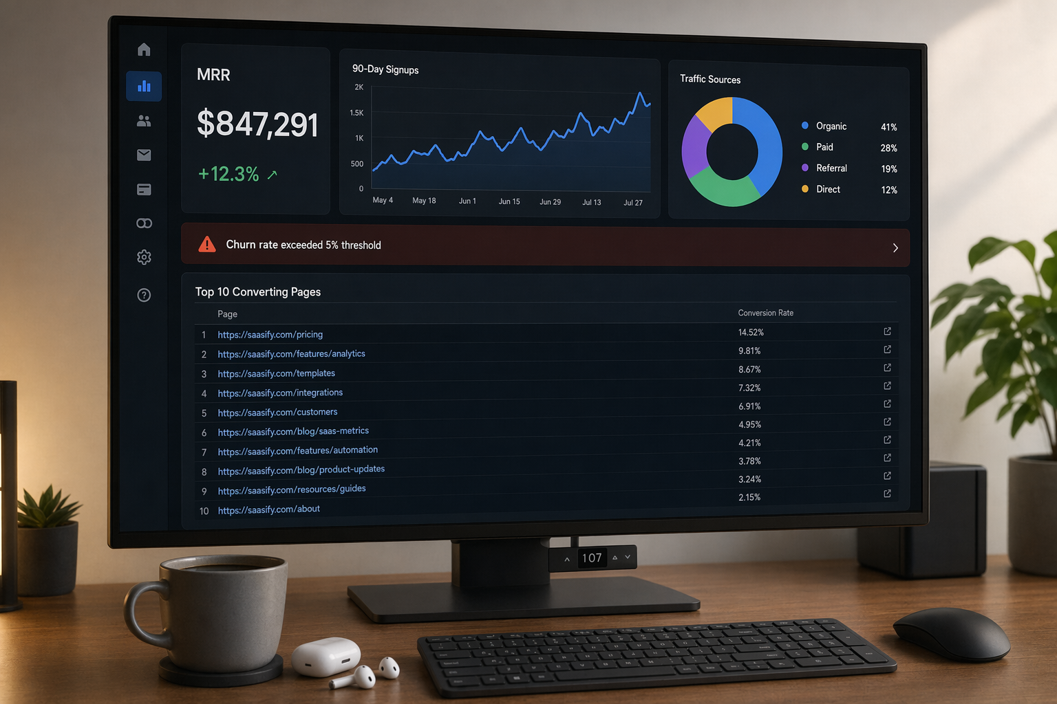 GPT Image 2 generated SaaS analytics dashboard on a monitor