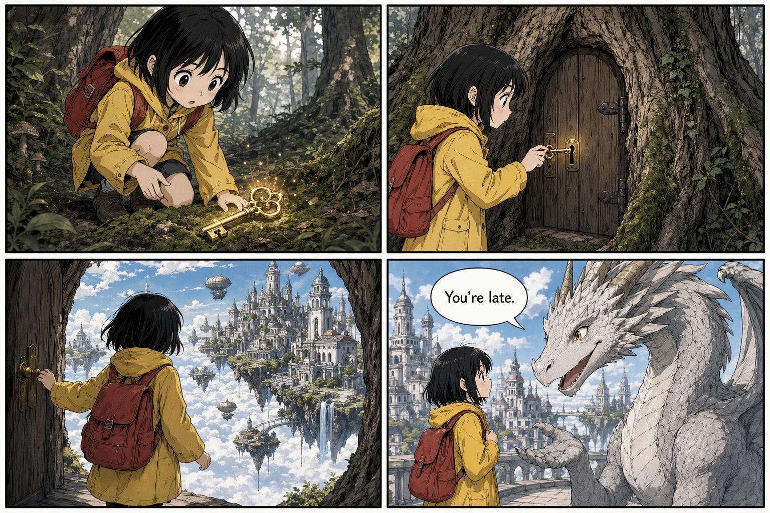 GPT Image 2 generated four-panel manga comic with consistent character design