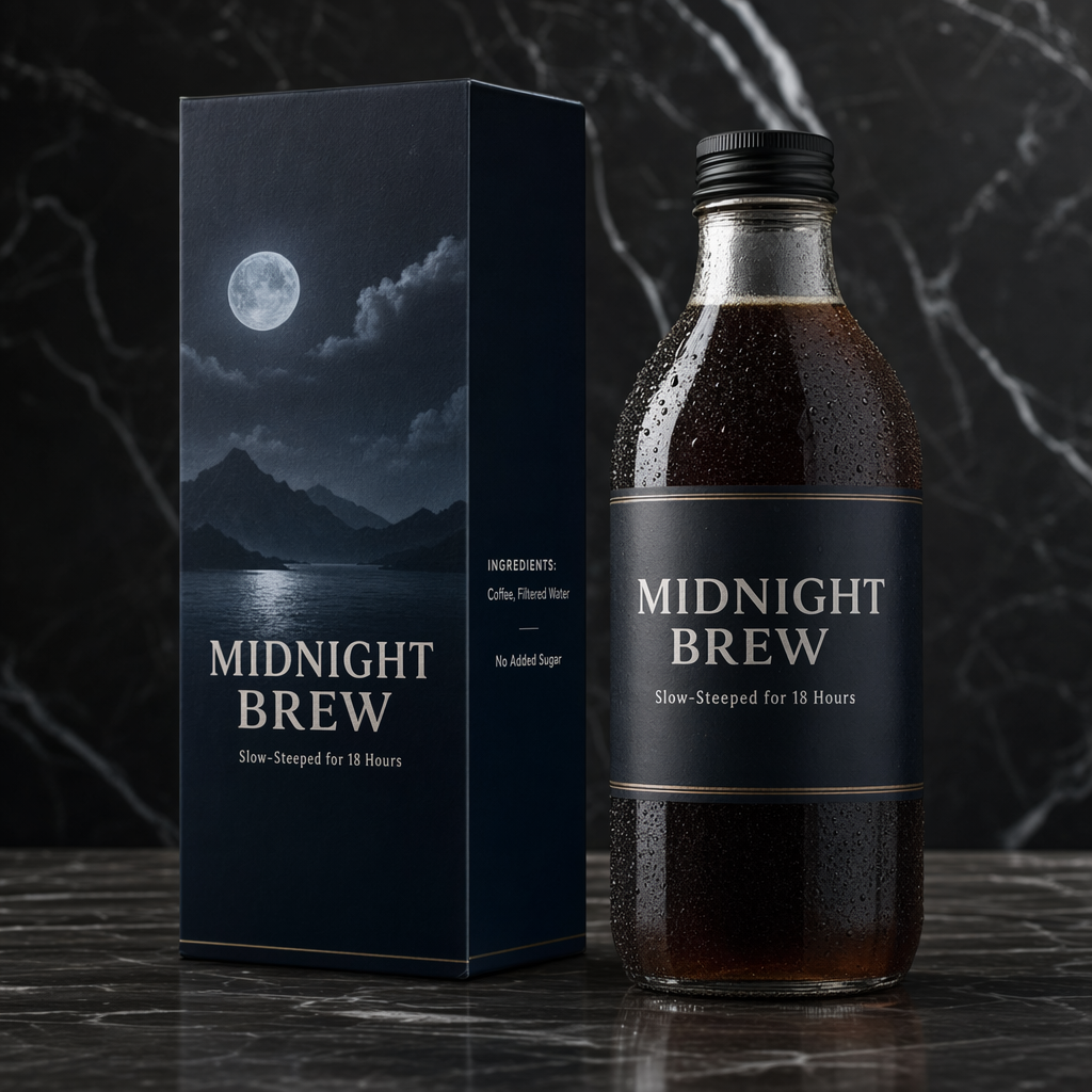 GPT Image 2 generated cold-brew product packaging with readable label text