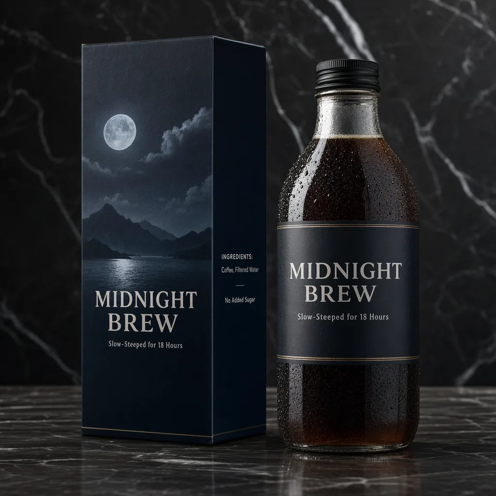 GPT Image 2 generated cold-brew product packaging with readable label text