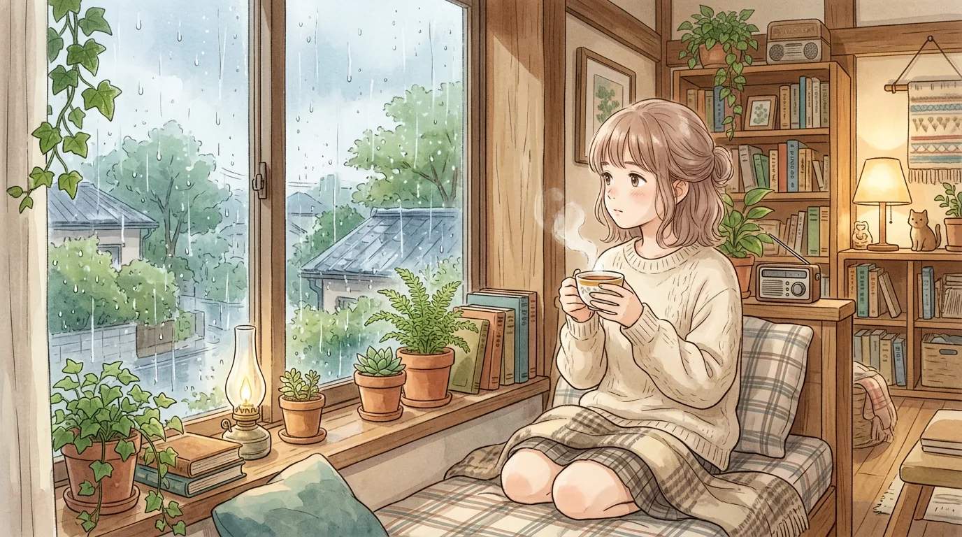 AI-generated slice-of-life anime tea window scene using Nano Banana prompts