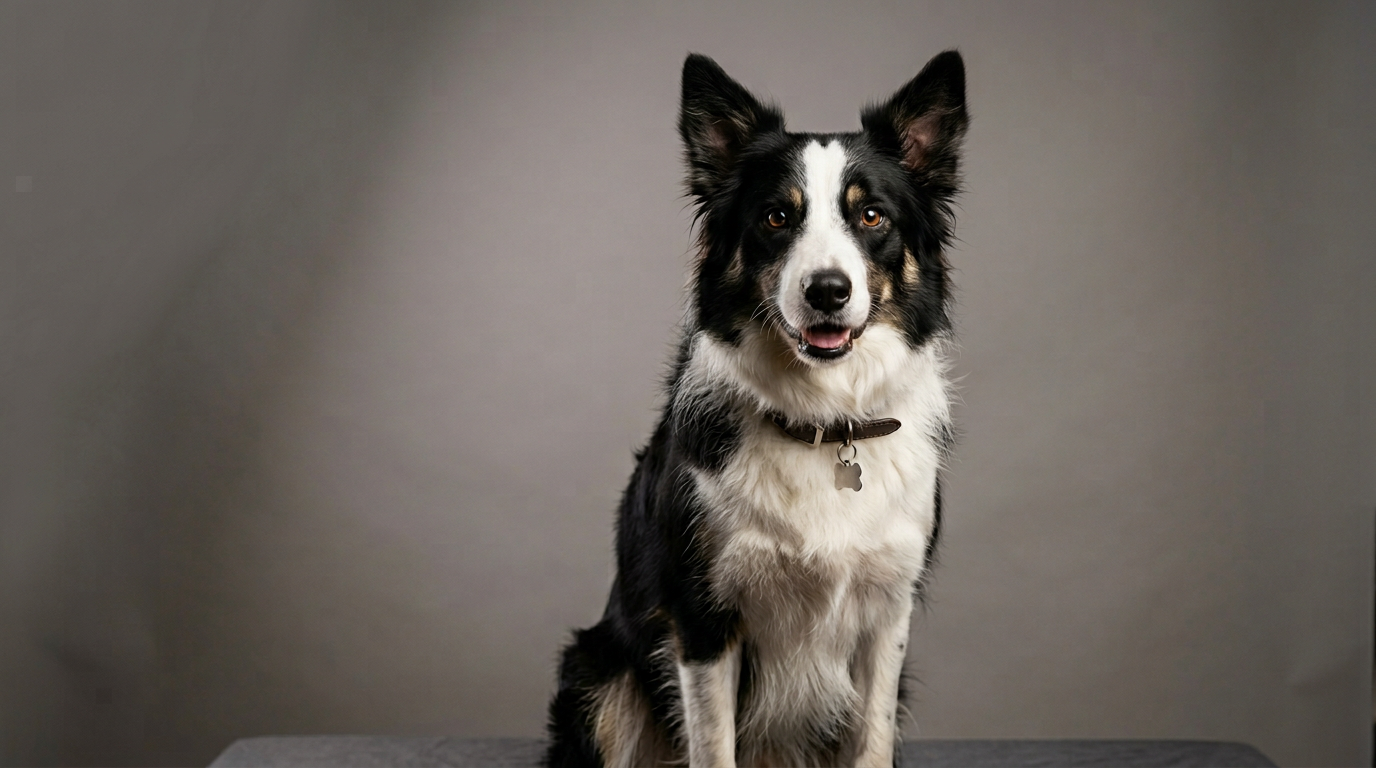 AI-generated studio border collie portrait using Nano Banana prompts
