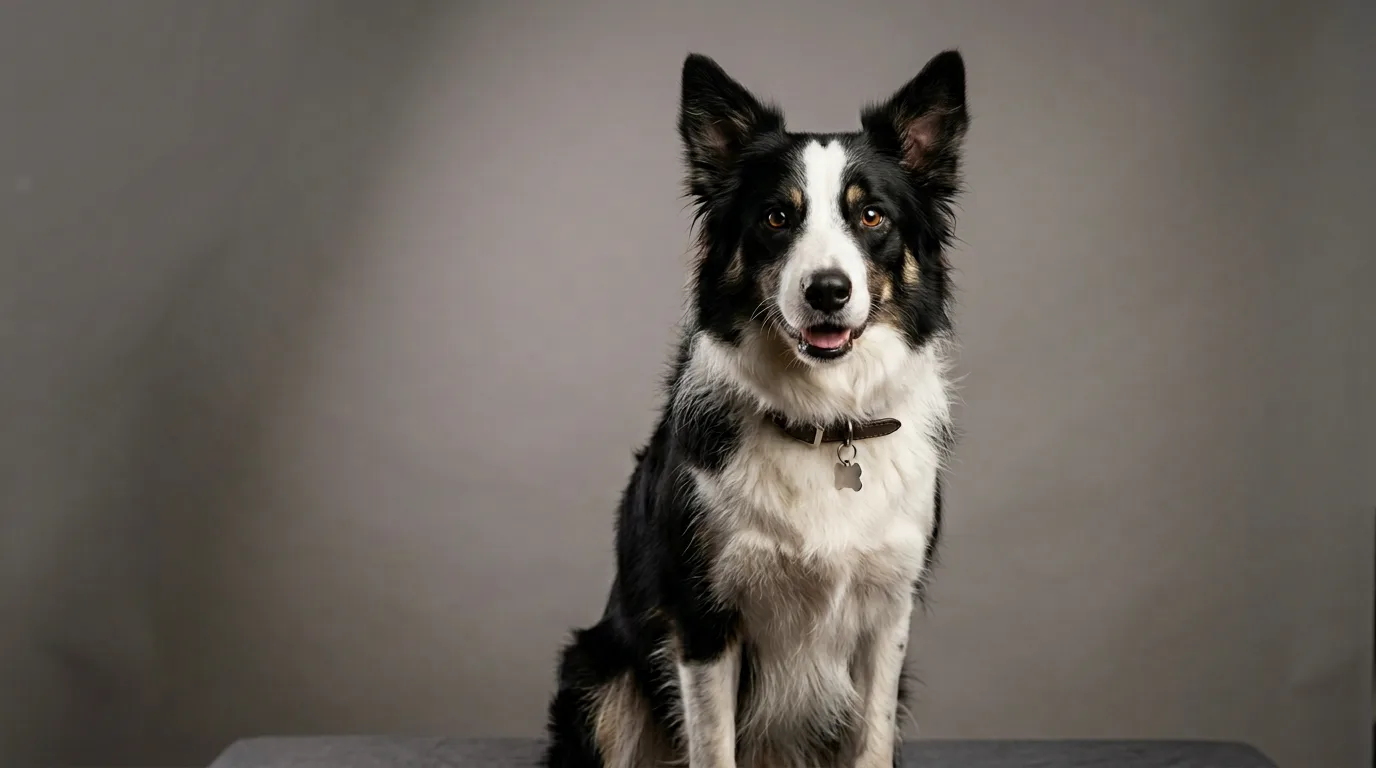 AI-generated studio border collie portrait using Nano Banana prompts
