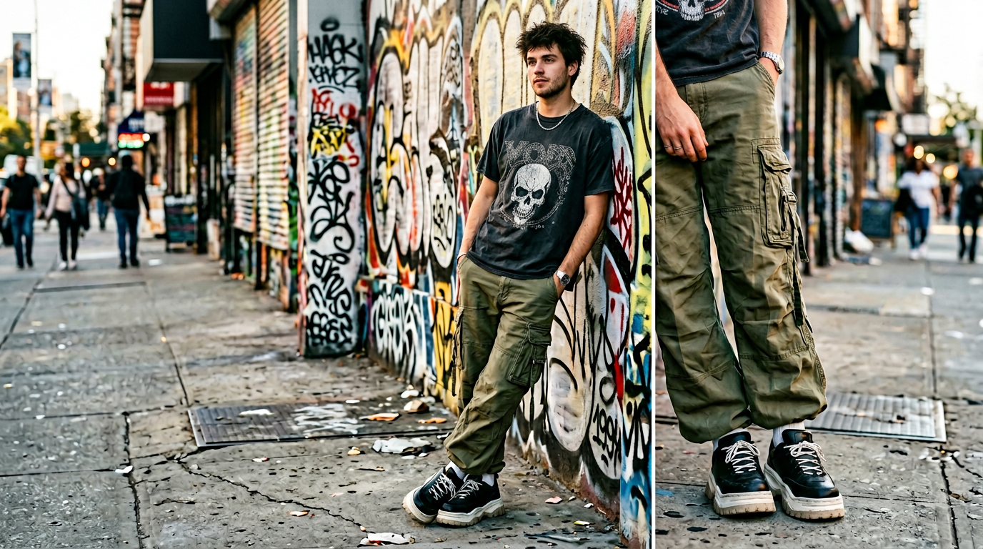 AI-generated streetwear lookbook with graffiti wall using Nano Banana prompts