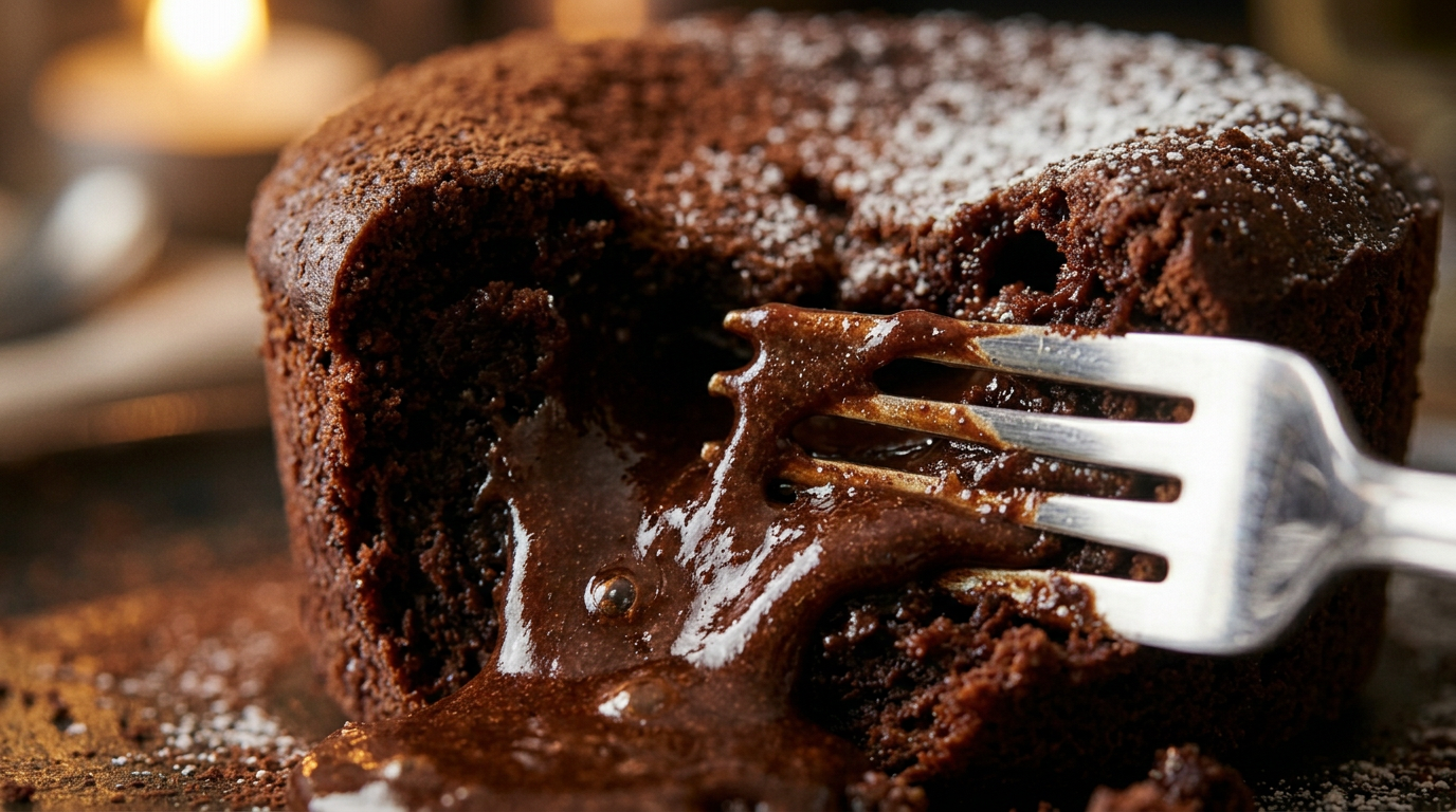 AI-generated macro chocolate lava cake close-up using Nano Banana prompts