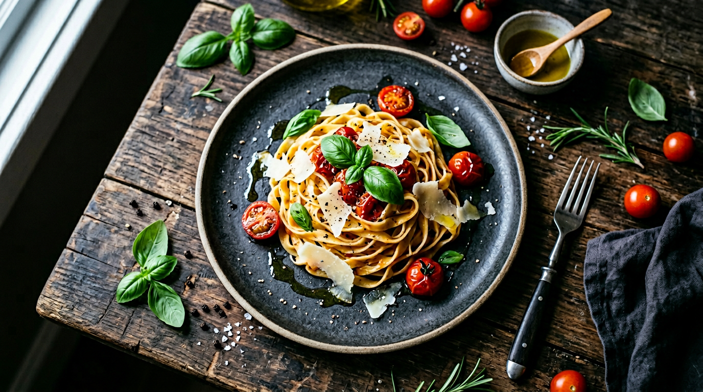 AI-generated gourmet pasta food photography using Nano Banana