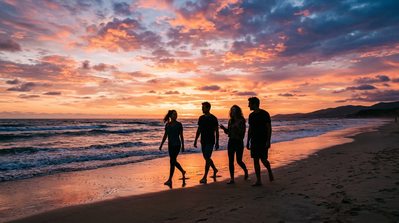 AI-generated friends beach sunset silhouettes using Nano Banana prompts