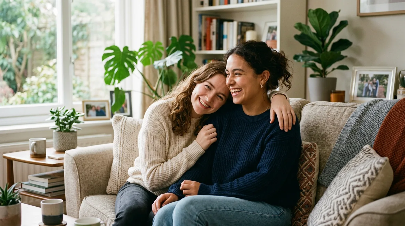 AI-generated two best friends on couch using Nano Banana prompts