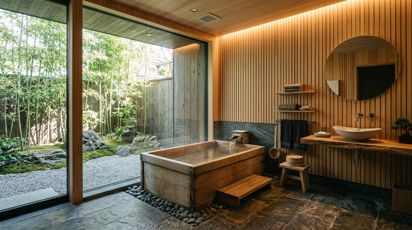 AI-generated Japanese bathroom interior using Nano Banana