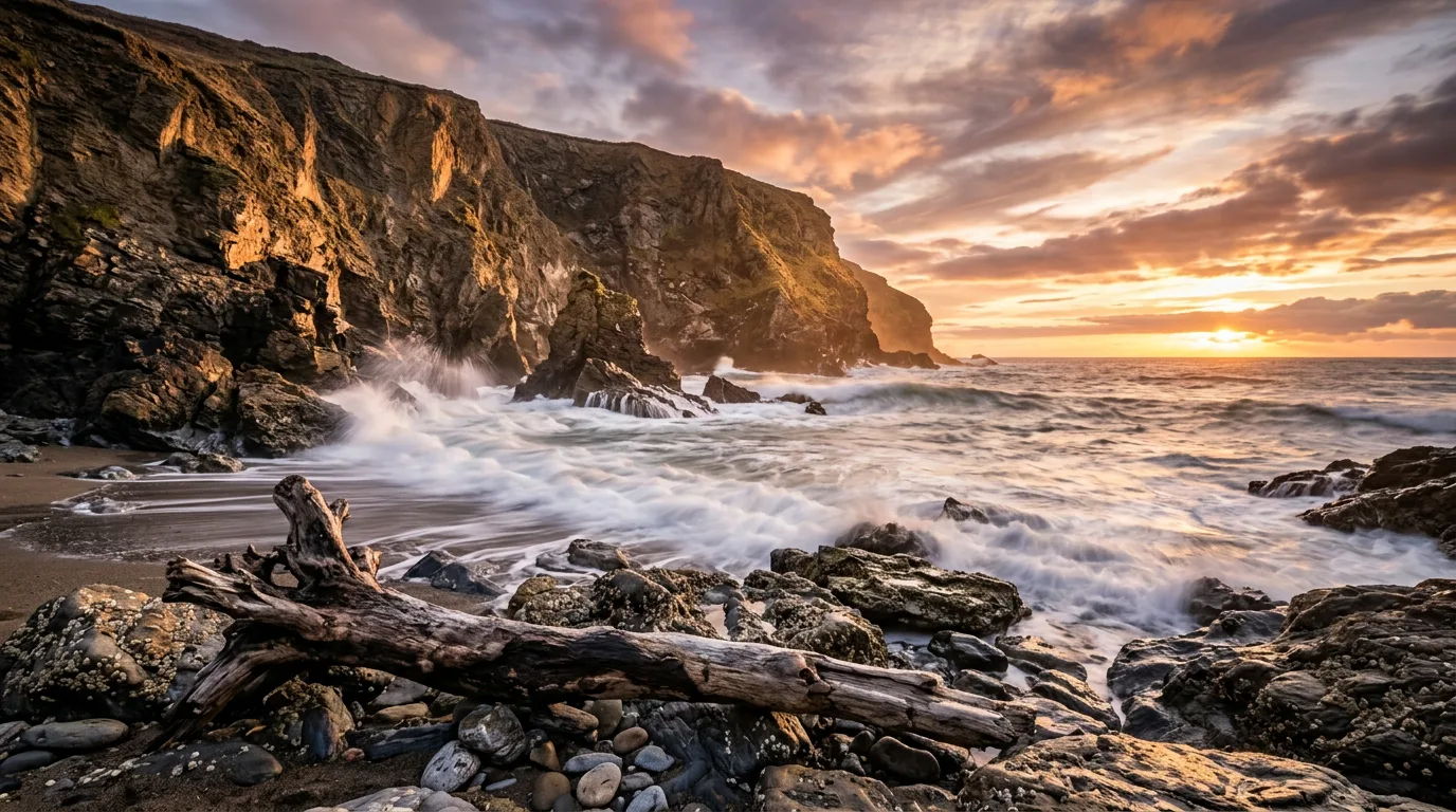 AI-generated coastal cliff landscape at golden hour using Nano Banana prompts on Morphed
