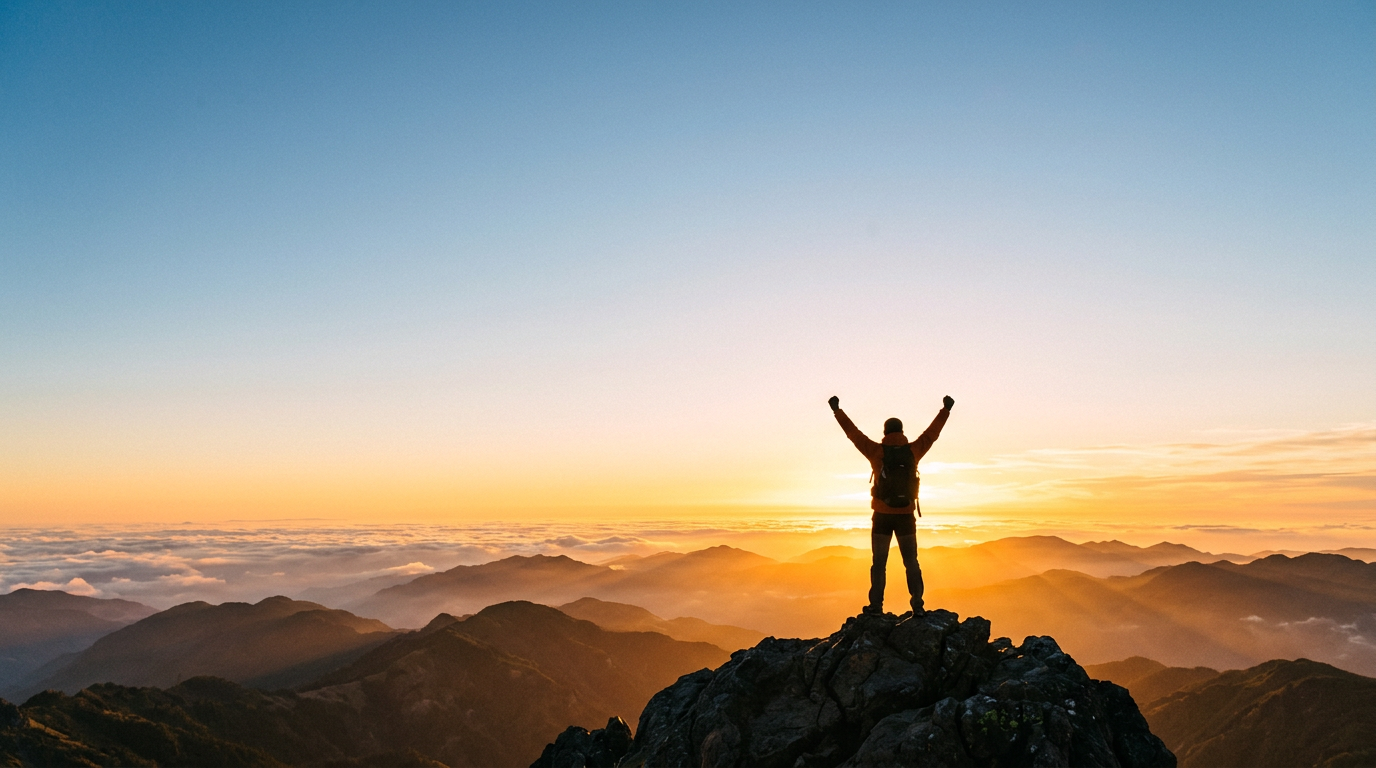 AI-generated motivational mountain sunrise poster concept using Nano Banana prompts