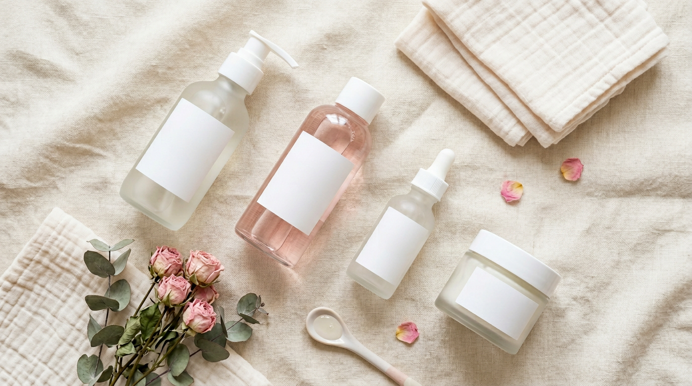 AI-generated skincare routine flat lay product photo using Nano Banana prompts