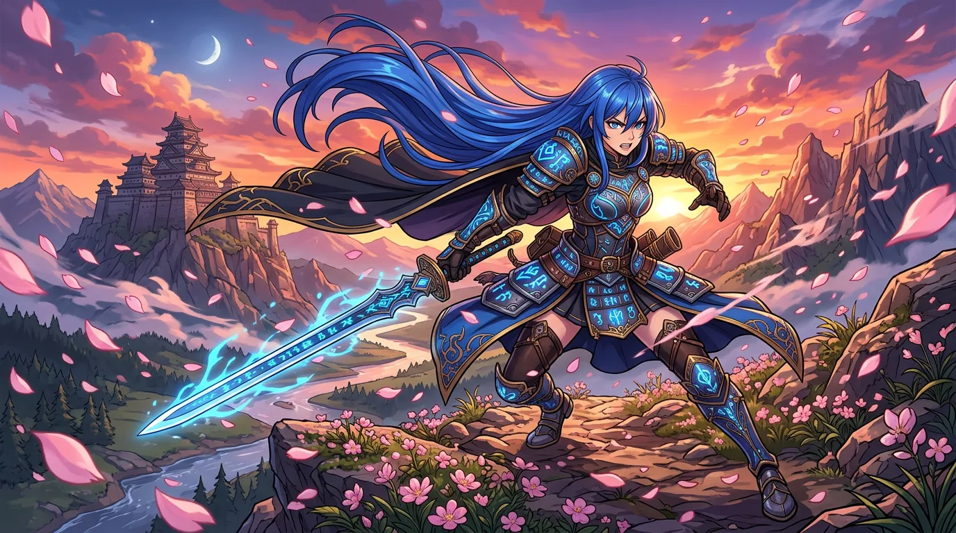 AI-generated anime warrior illustration using Nano Banana creative prompts