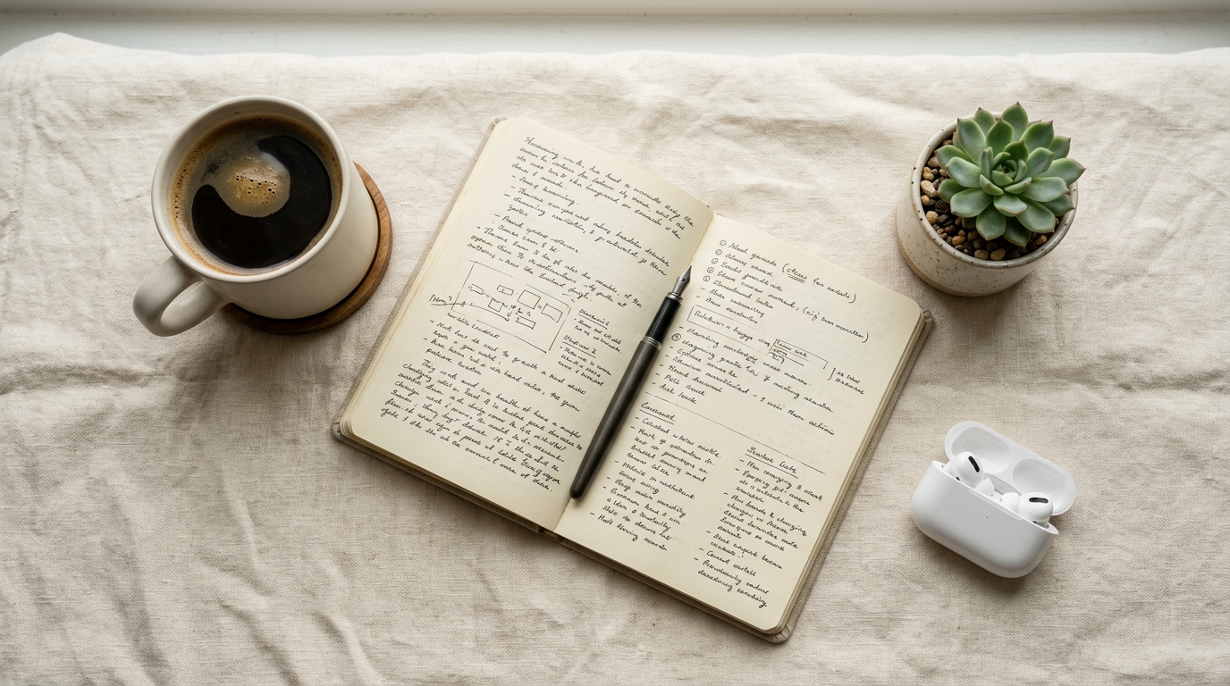 AI-generated aesthetic morning routine flat lay using Nano Banana prompts