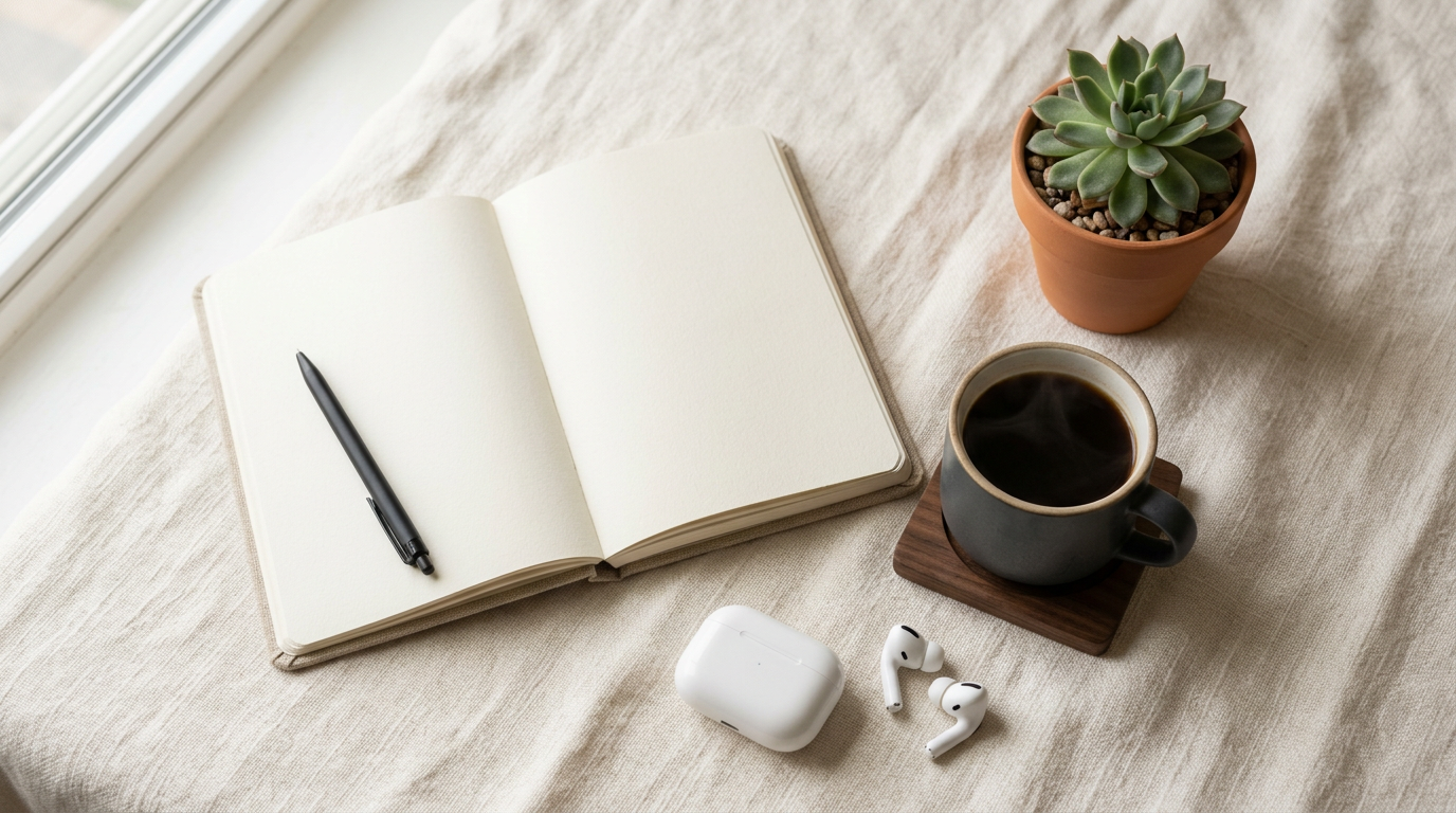 AI-generated Instagram feed morning routine flat lay using Nano Banana prompts